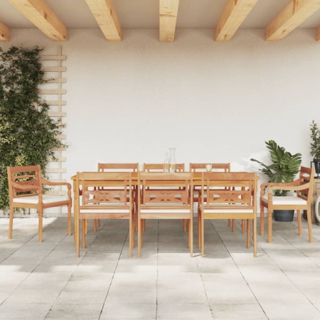 vidaXL 9-tlg. Garten-Essgruppe mit Weißen Kissen Massivholz Teak
