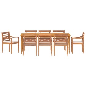 vidaXL 9-tlg. Garten-Essgruppe mit Weißen Kissen Massivholz Teak