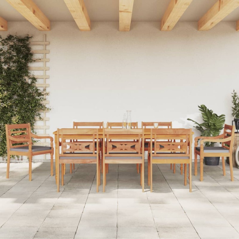 vidaXL 9-tlg. Garten-Essgruppe mit Dunkelgrauen Kissen Massivholz Teak vidaXL 9-tlg. Garten-Essgruppe mit Dunkelgrauen Kissen Massivholz Teak