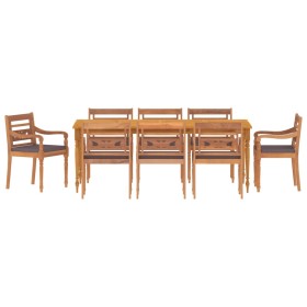 vidaXL 9-tlg. Garten-Essgruppe mit Dunkelgrauen Kissen Massivholz Teak