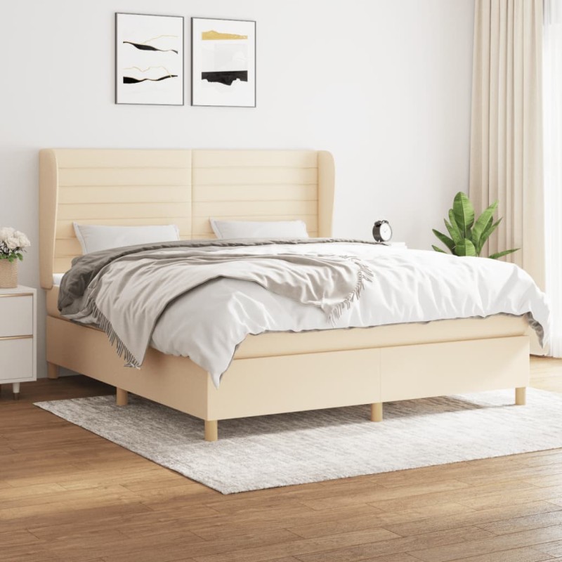 vidaXL Boxspringbett mit Matratze Creme 160x200 cm Stoff vidaXL Boxspringbett mit Matratze Creme 160x200 cm Stoff