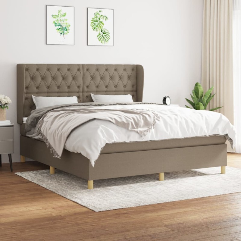 vidaXL Boxspringbett mit Matratze Taupe 160x200 cm Stoff vidaXL Boxspringbett mit Matratze Taupe 160x200 cm Stoff