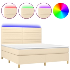 vidaXL Boxspringbett mit Matratze & LED Creme 160x200 cm Stoff