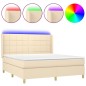 vidaXL Boxspringbett mit Matratze & LED Creme 160x200 cm Stoff vidaXL Boxspringbett mit Matratze & LED Creme 160x200 cm Stoff
