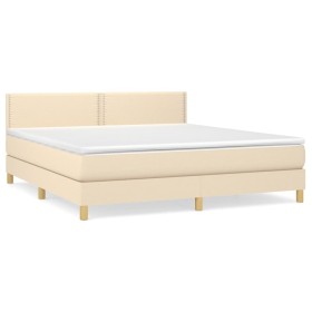 vidaXL Boxspringbett mit Matratze Creme 160x200 cm Stoff