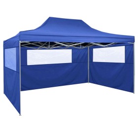 vidaXL Profi-Partyzelt Faltbar mit 3 Seitenwänden 3×4m Stahl Blau