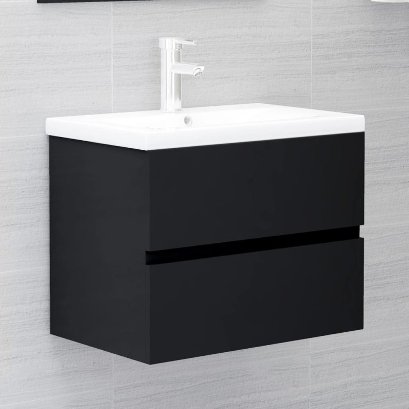 Waschbeckenunterschrank mit Einbaubecken Schwarz Holzwerkstoff Waschbeckenunterschrank mit Einbaubecken Schwarz Holzwerkstoff