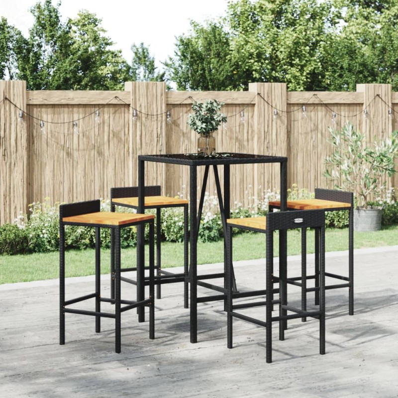 vidaXL 5-tlg. Gartenbar-Set Schwarz Poly Rattan & Massivholz Akazie vidaXL 5-tlg. Gartenbar-Set Schwarz Poly Rattan & Massivholz Akazie