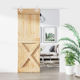 vidaXL Schiebetür mit Beschlag 85x210 cm Massivholz Kiefer