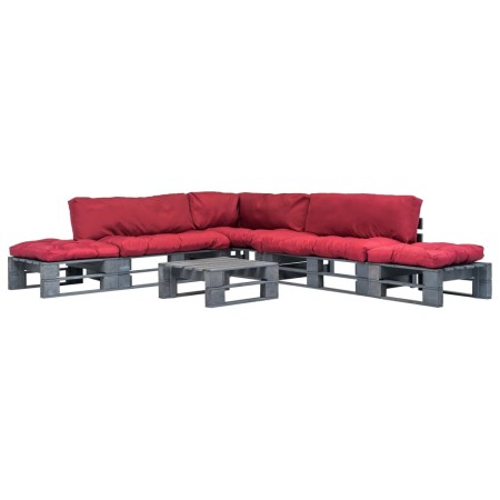 vidaXL 6-tlg. Outdoor-Lounge-Set Paletten mit Kissen in Rot Holz