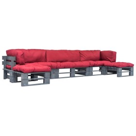 vidaXL 6-tlg. Outdoor-Lounge-Set Paletten mit Kissen in Rot Holz