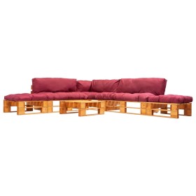 vidaXL 6-tlg. Paletten-Lounge-Set mit Kissen in Rot Holz