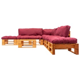 vidaXL 6-tlg. Paletten-Lounge-Set mit Kissen in Rot Holz