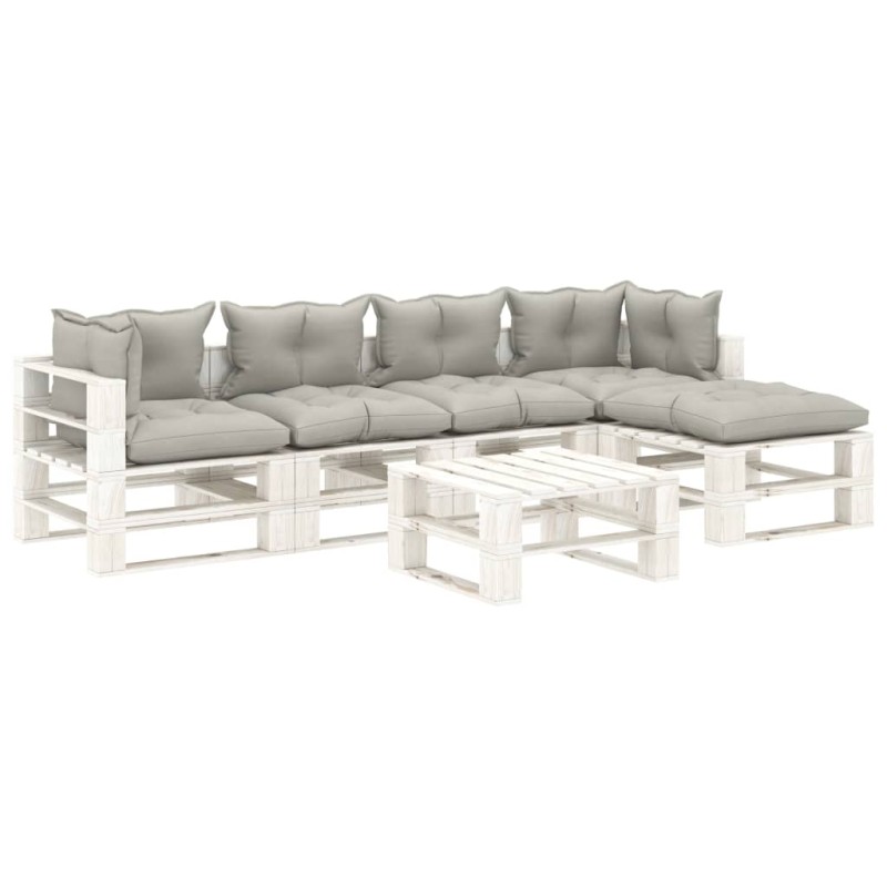 vidaXL 6-tlg. Garten-Lounge-Set Paletten mit Kissen in Taupe Holz vidaXL 6-tlg. Garten-Lounge-Set Paletten mit Kissen in Taupe Holz