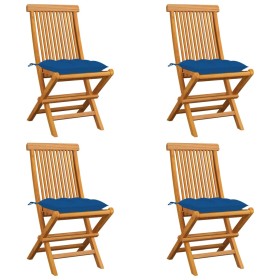 vidaXL Gartenstühle mit Blauen Kissen 4 Stk. Massivholz Teak 