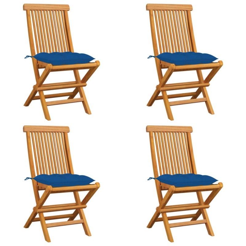 vidaXL Gartenstühle mit Blauen Kissen 4 Stk. Massivholz Teak vidaXL Gartenstühle mit Blauen Kissen 4 Stk. Massivholz Teak
