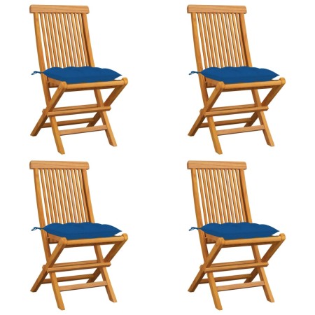 vidaXL Gartenstühle mit Blauen Kissen 4 Stk. Massivholz Teak 
