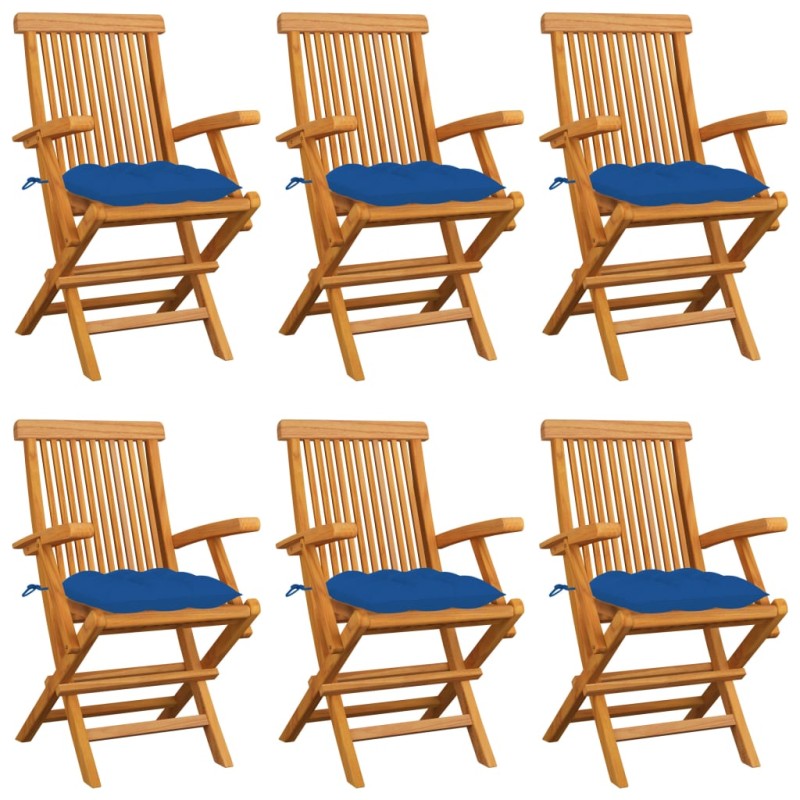vidaXL Gartenstühle mit Blauen Kissen 6 Stk. Massivholz Teak vidaXL Gartenstühle mit Blauen Kissen 6 Stk. Massivholz Teak