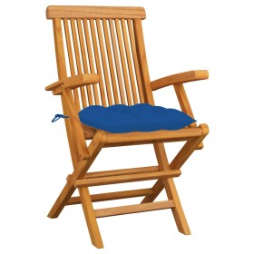 vidaXL Gartenstühle mit Blauen Kissen 6 Stk. Massivholz Teak