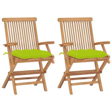 vidaXL Gartenstühle mit Hellgrünen Kissen 2 Stk. Massivholz Teak