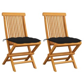 vidaXL Gartenstühle mit Schwarzen Kissen 2 Stk. Massivholz Teak