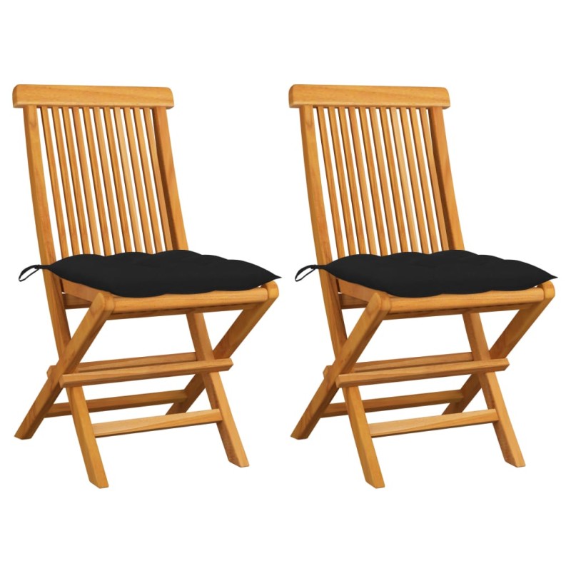 vidaXL Gartenstühle mit Schwarzen Kissen 2 Stk. Massivholz Teak vidaXL Gartenstühle mit Schwarzen Kissen 2 Stk. Massivholz Teak