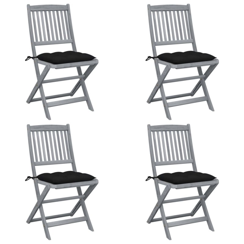 vidaXL Klappbare Gartenstühle 4 Stk. mit Kissen Massivholz Akazie vidaXL Klappbare Gartenstühle 4 Stk. mit Kissen Massivholz Akazie