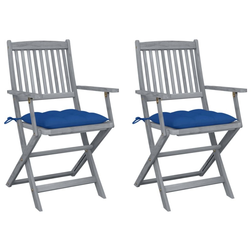vidaXL Klappbare Gartenstühle 2 Stk. mit Kissen Massivholz Akazie vidaXL Klappbare Gartenstühle 2 Stk. mit Kissen Massivholz Akazie