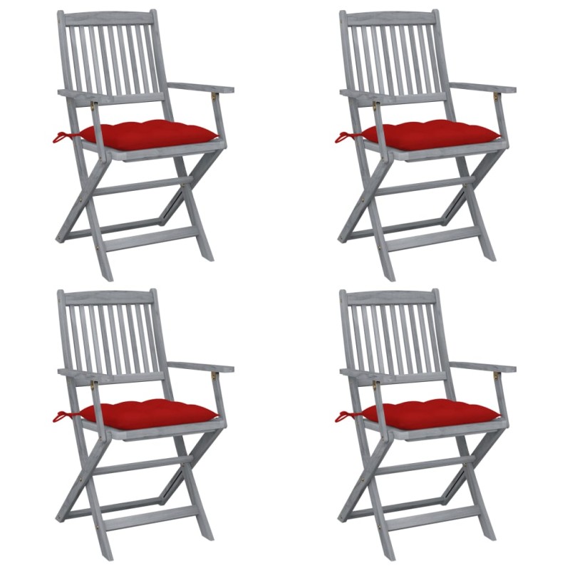 vidaXL Klappbare Gartenstühle 4 Stk. mit Kissen Massivholz Akazie vidaXL Klappbare Gartenstühle 4 Stk. mit Kissen Massivholz Akazie