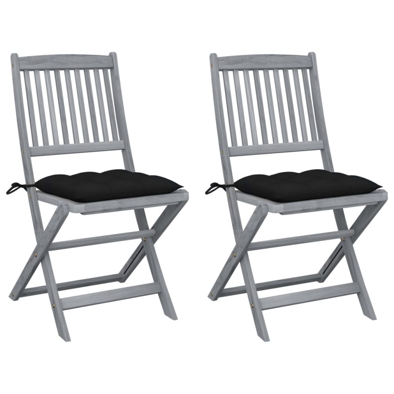 vidaXL Klappbare Gartenstühle 2 Stk. mit Kissen Massivholz Akazie vidaXL Klappbare Gartenstühle 2 Stk. mit Kissen Massivholz Akazie