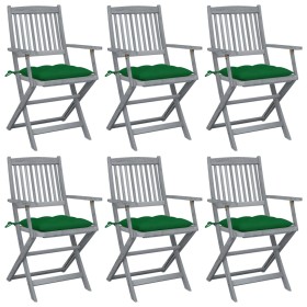 vidaXL Klappbare Gartenstühle 6 Stk. mit Kissen Massivholz Akazie