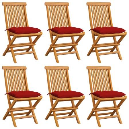 vidaXL Gartenstühle mit Roten Kissen 6 Stk. Massivholz Teak 