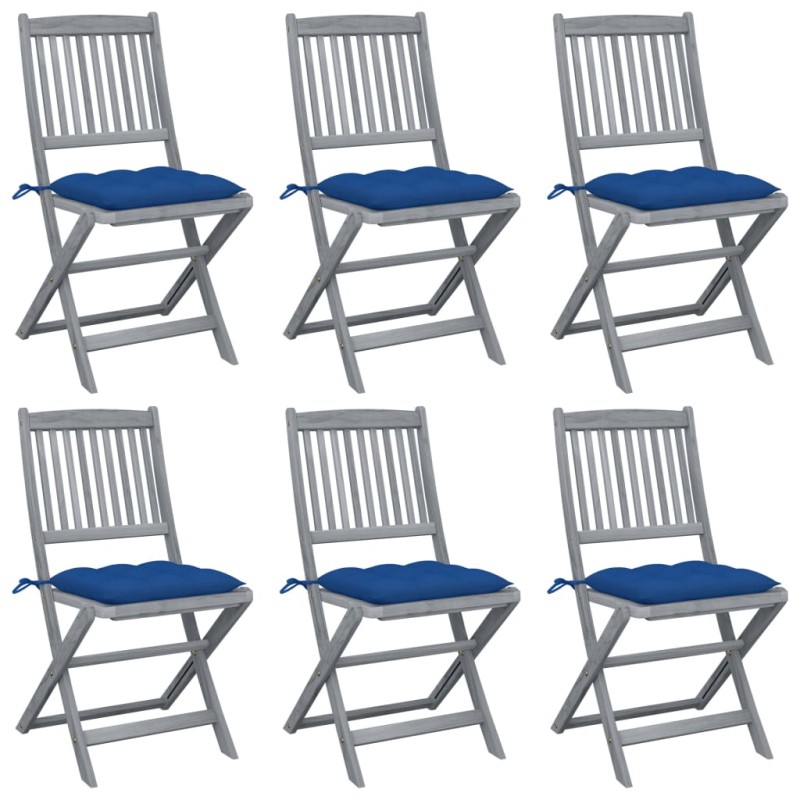 vidaXL Klappbare Gartenstühle 6 Stk. mit Kissen Massivholz Akazie vidaXL Klappbare Gartenstühle 6 Stk. mit Kissen Massivholz Akazie