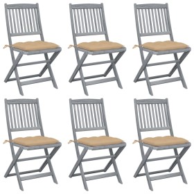 vidaXL Klappbare Gartenstühle 6 Stk. mit Kissen Massivholz Akazie