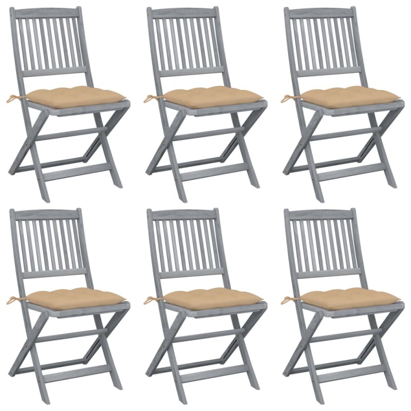 vidaXL Klappbare Gartenstühle 6 Stk. mit Kissen Massivholz Akazie vidaXL Klappbare Gartenstühle 6 Stk. mit Kissen Massivholz Akazie