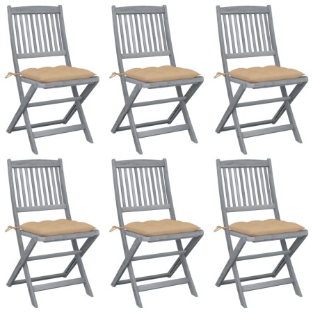 vidaXL Klappbare Gartenstühle 6 Stk. mit Kissen Massivholz Akazie
