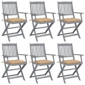 vidaXL Klappbare Gartenstühle 6 Stk. mit Kissen Massivholz Akazie