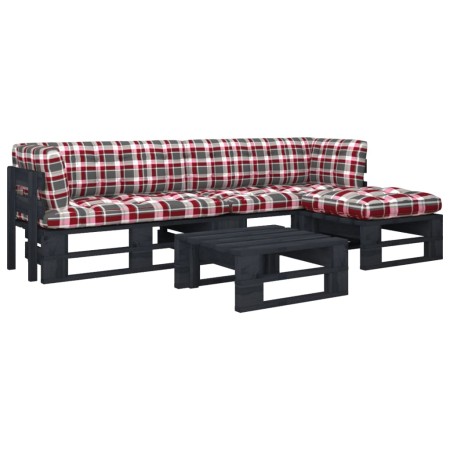vidaXL 4-tlg. Paletten-Lounge-Set Schwarz Imprägniertes Kiefernholz
