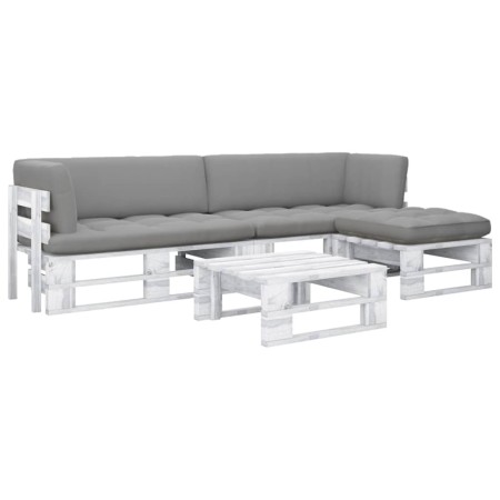 vidaXL 4-tlg. Paletten-Lounge-Set Weiß Imprägniertes Kiefernholz