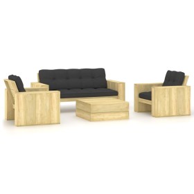 vidaXL 4-tlg. Garten-Lounge-Set mit Kissen Kiefernholz Imprägniert