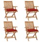 vidaXL Klappbare Gartenstühle mit Kissen 4 Stk. Massivholz Teak