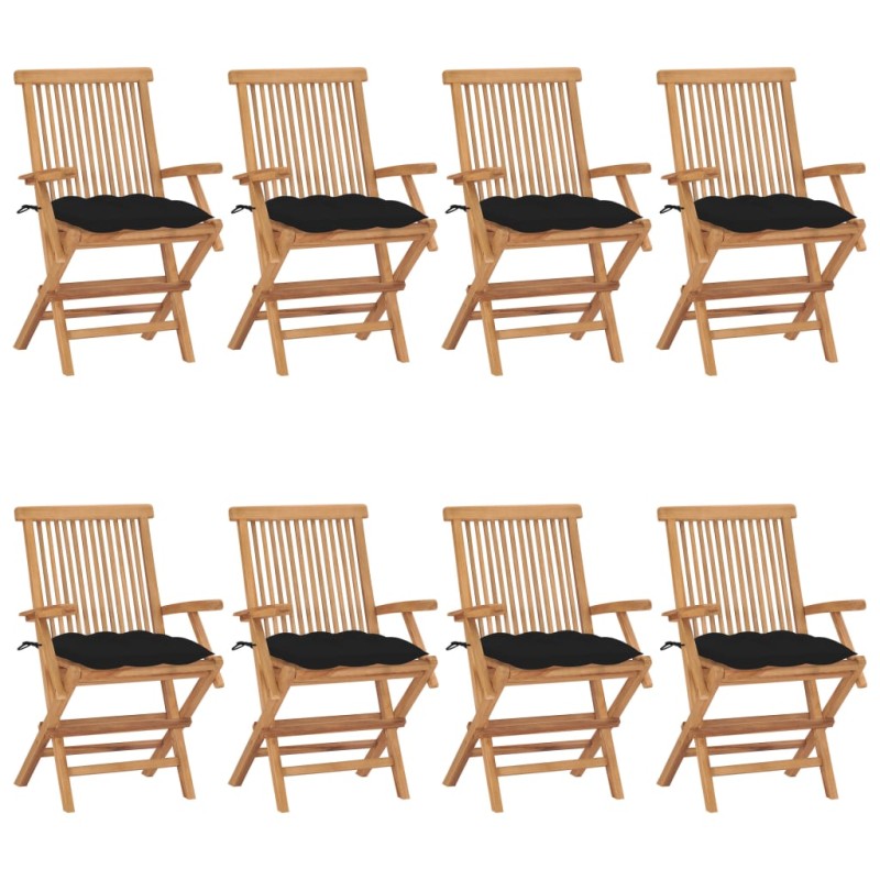 vidaXL Gartenstühle mit Schwarzen Kissen 8 Stk. Massivholz Teak vidaXL Gartenstühle mit Schwarzen Kissen 8 Stk. Massivholz Teak