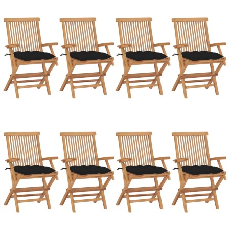 vidaXL Gartenstühle mit Schwarzen Kissen 8 Stk. Massivholz Teak