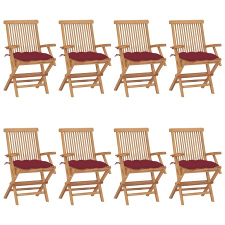 vidaXL Gartenstühle mit Weinroten Kissen 8 Stk. Massivholz Teak