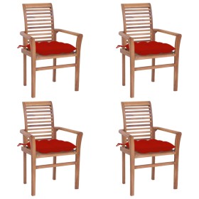 vidaXL Essstühle 4 Stk. mit Roten Kissen Massivholz Teak
