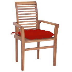 vidaXL Essstühle 4 Stk. mit Roten Kissen Massivholz Teak