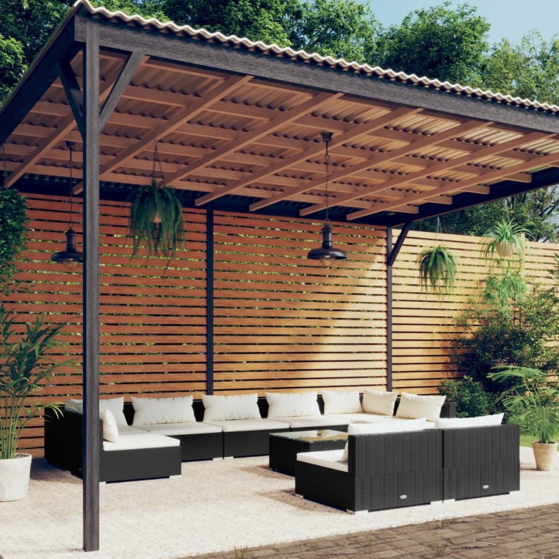 vidaXL 10-tlg. Garten-Lounge-Set mit Kissen Schwarz Poly Rattan vidaXL 10-tlg. Garten-Lounge-Set mit Kissen Schwarz Poly Rattan