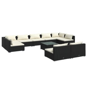 vidaXL 10-tlg. Garten-Lounge-Set mit Kissen Schwarz Poly Rattan
