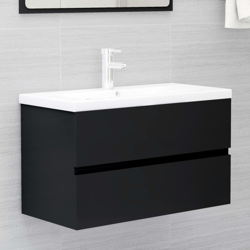 Waschbeckenunterschrank mit Einbaubecken Schwarz Holzwerkstoff Waschbeckenunterschrank mit Einbaubecken Schwarz Holzwerkstoff