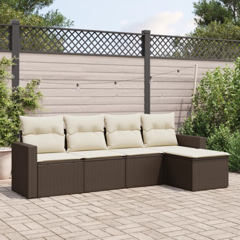 vidaXL 5-tlg. Garten-Sofagarnitur mit Kissen Braun Poly Rattan vidaXL 5-tlg. Garten-Sofagarnitur mit Kissen Braun Poly Rattan